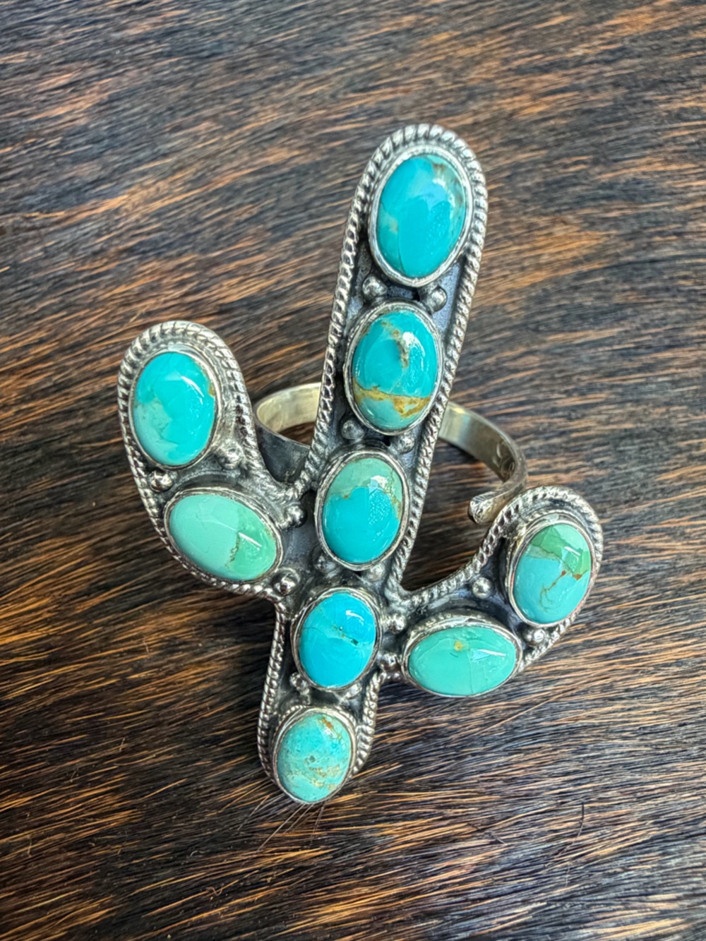 ✨SOLD✨Turquoise Cactus Statement Sterling Silver Ring | Adjustable Size 6.5-10.5